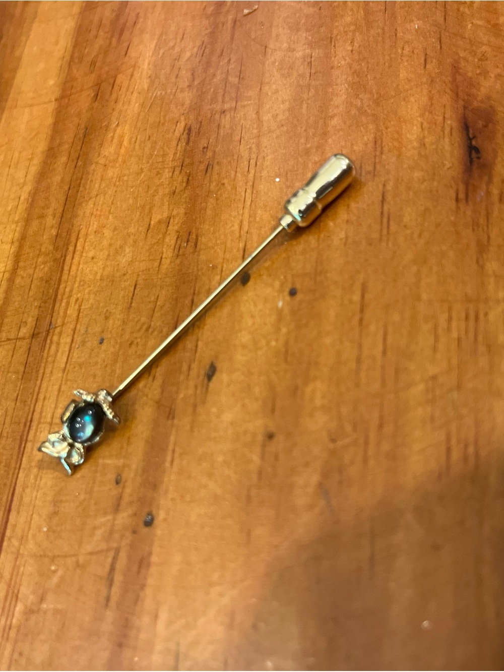Gold Stick Pin with Blue Owl Gemstone Accent